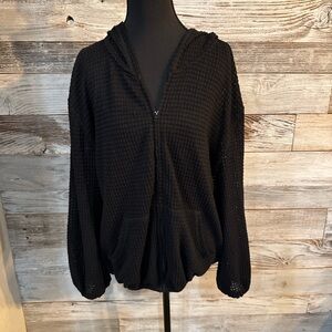 NWT Textured Waffle Knit Zip-Up Bomber Jacket with Hood